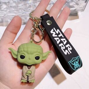 Star Wars Green Yoda Keychain with Black Logo Strap